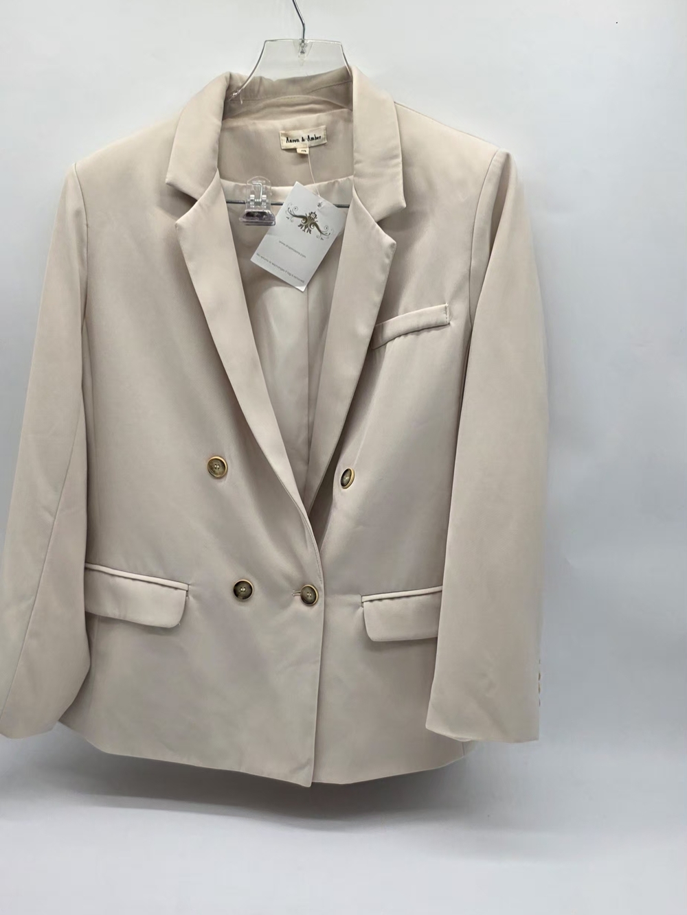 Kensie Soft Blush Cream Double-Breasted Blazer with Gold Buttons